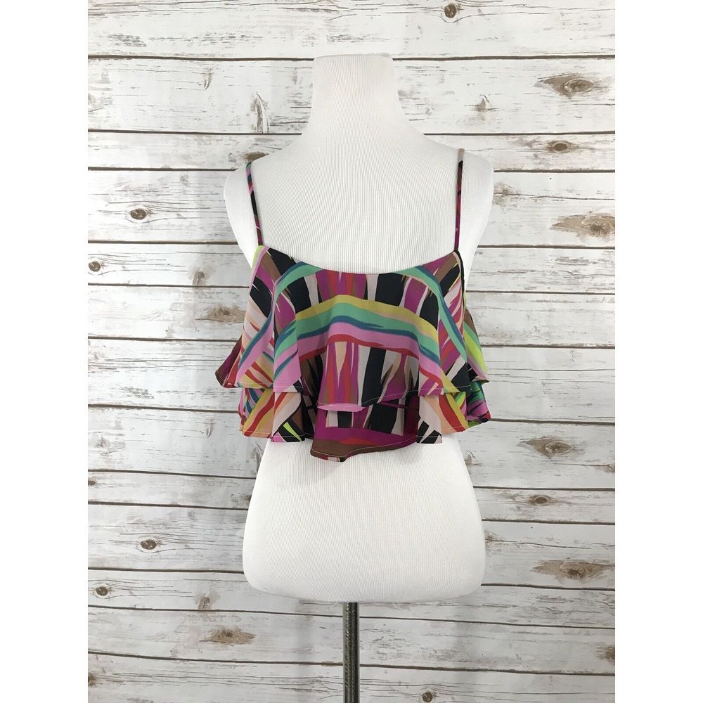 Show Me Your Mumu Women's Size S Spaghetti Strap Layered Crop Top Colorful